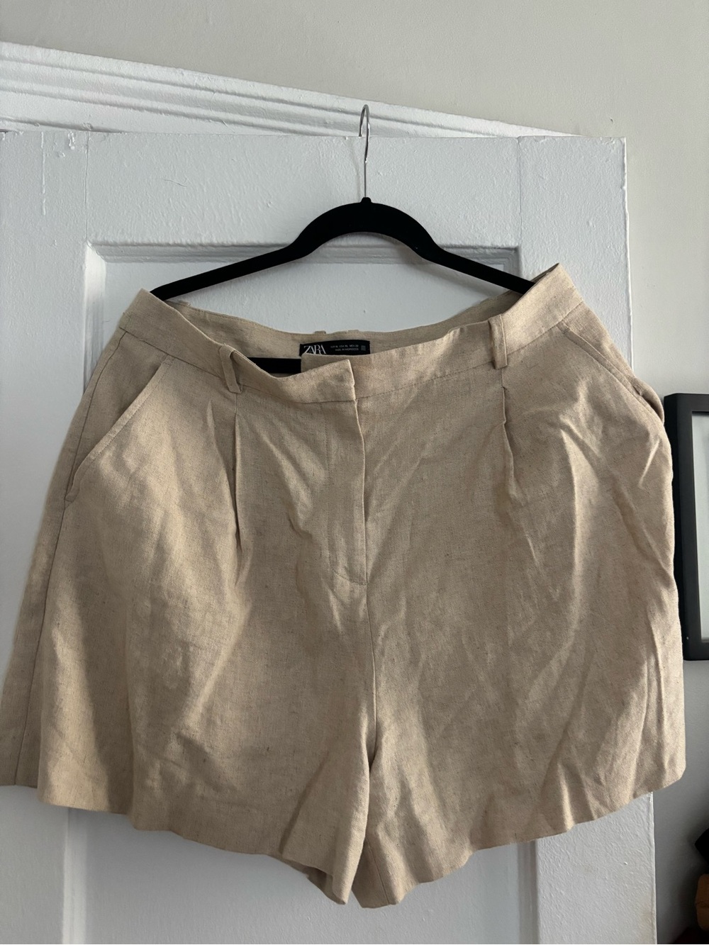 Zara Neutral Beige Linen-Blend Top with Black Label